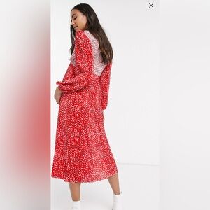 Asos Design Maternity Plisse midi dress - red and white spot - size US 8
